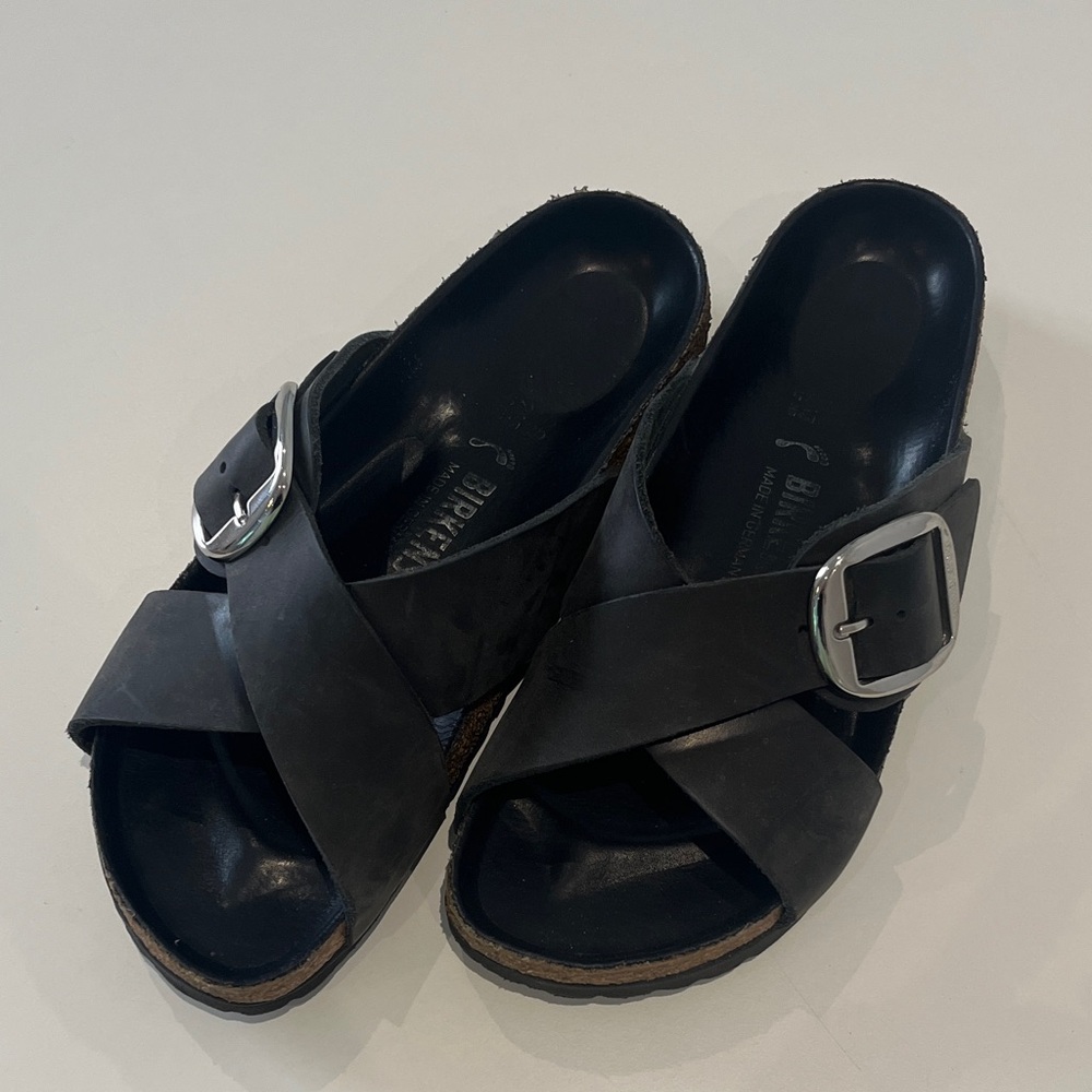 Birkenstock Siena Black Big Buckle Cross-Strap Sandals